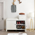 Banc à chaussures avec coussin en PU et tiroir mobile