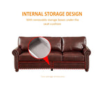 Canapé 3 places classique 83 en cuir PU rembourré avec coffre de rangement et décoration cloutée