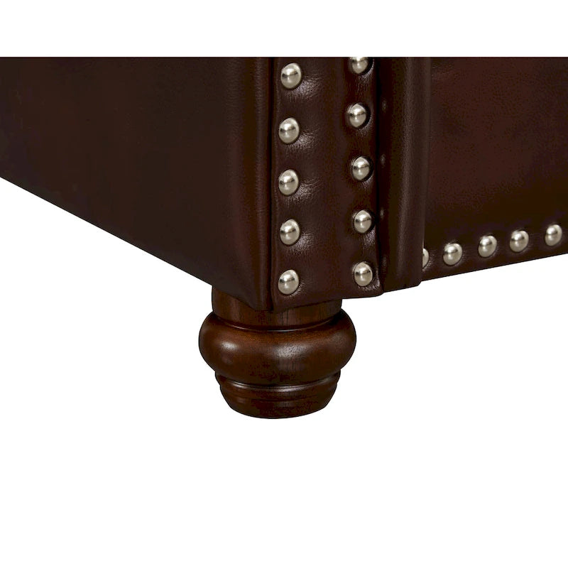 Canapé 3 places classique 83 en cuir PU rembourré avec coffre de rangement et décoration cloutée