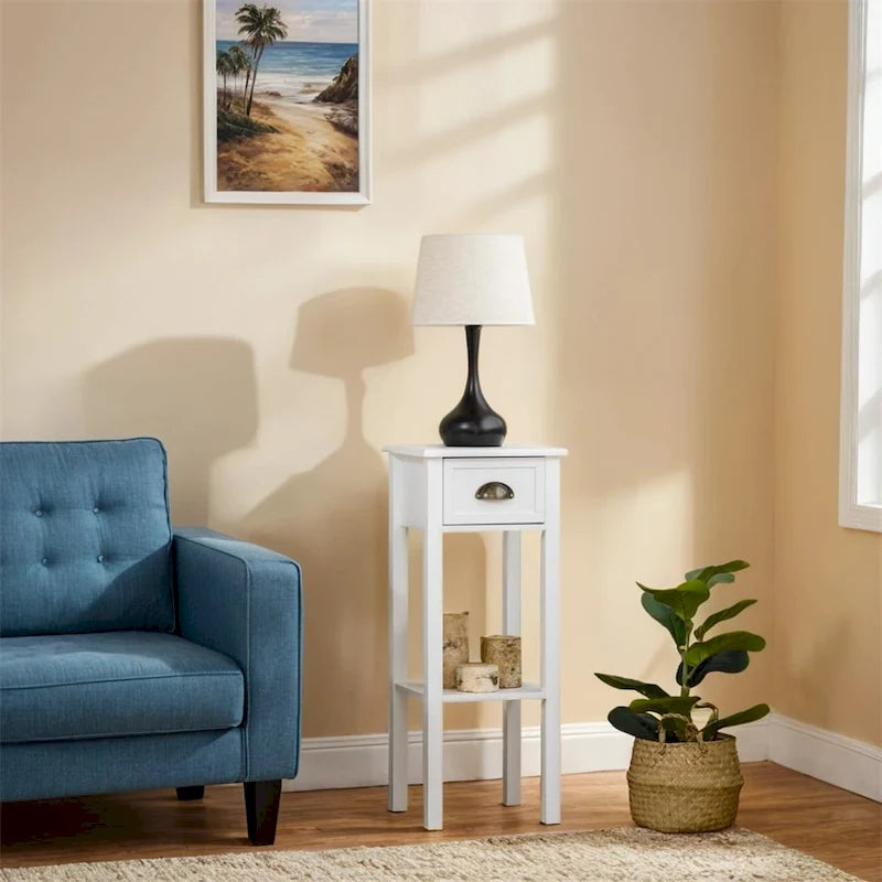2-Tier Side Table with Drawer,Narrow End Table with Bottom Shelf