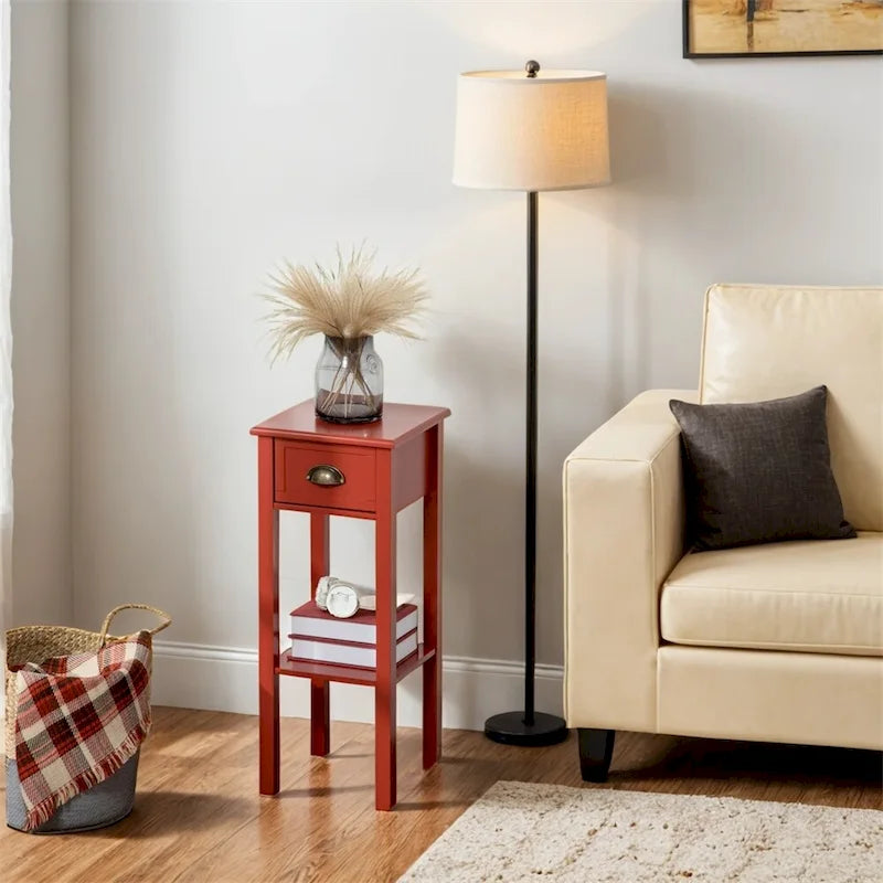 Table d'appoint étroite à 2 niveaux avec tiroir et étagère inférieure