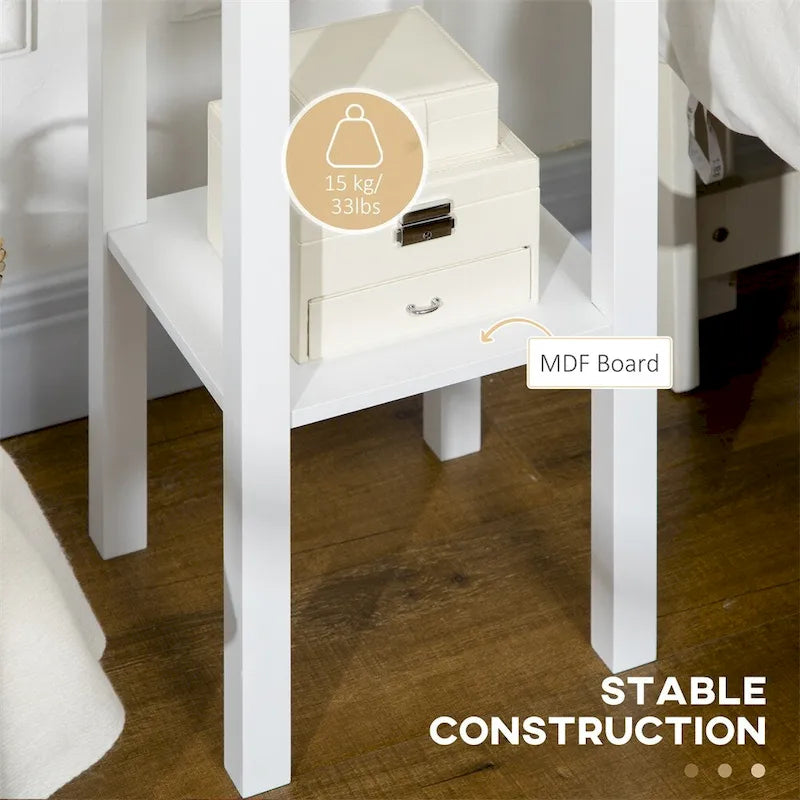 Table d'appoint étroite à 2 niveaux avec tiroir et étagère inférieure