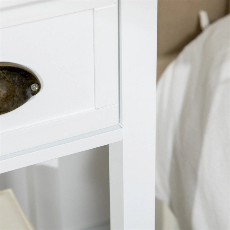 Table d'appoint étroite à 2 niveaux avec tiroir et étagère inférieure