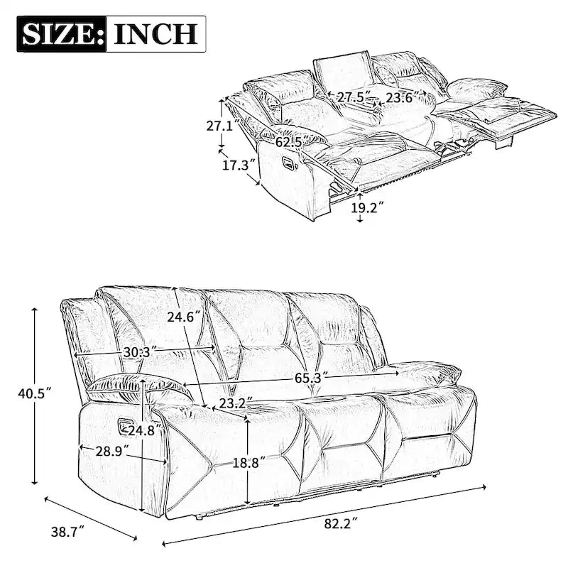 Fauteuil inclinable manuel de cinéma maison avec bande lumineuse LED, deux porte-gobelets intégrés pour salon, chambre à coucher, noir