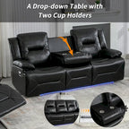 Fauteuil inclinable manuel de cinéma maison avec bande lumineuse LED, deux porte-gobelets intégrés pour salon, chambre à coucher, noir