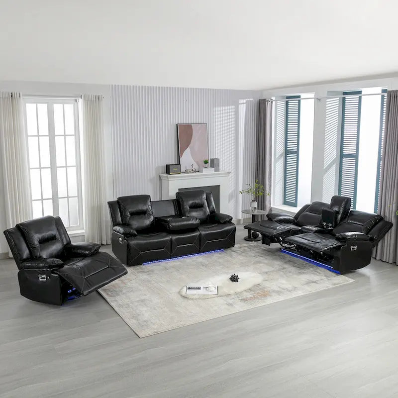 Fauteuil inclinable manuel de cinéma maison avec bande lumineuse LED, deux porte-gobelets intégrés pour salon, chambre à coucher, noir