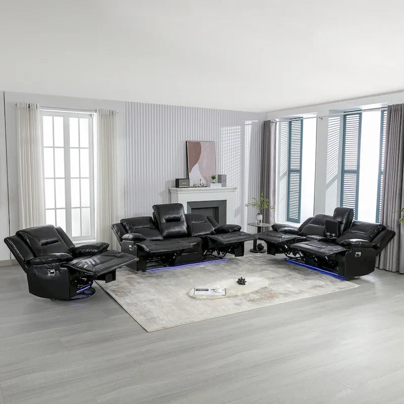 Fauteuil inclinable manuel de cinéma maison avec bande lumineuse LED, deux porte-gobelets intégrés pour salon, chambre à coucher, noir