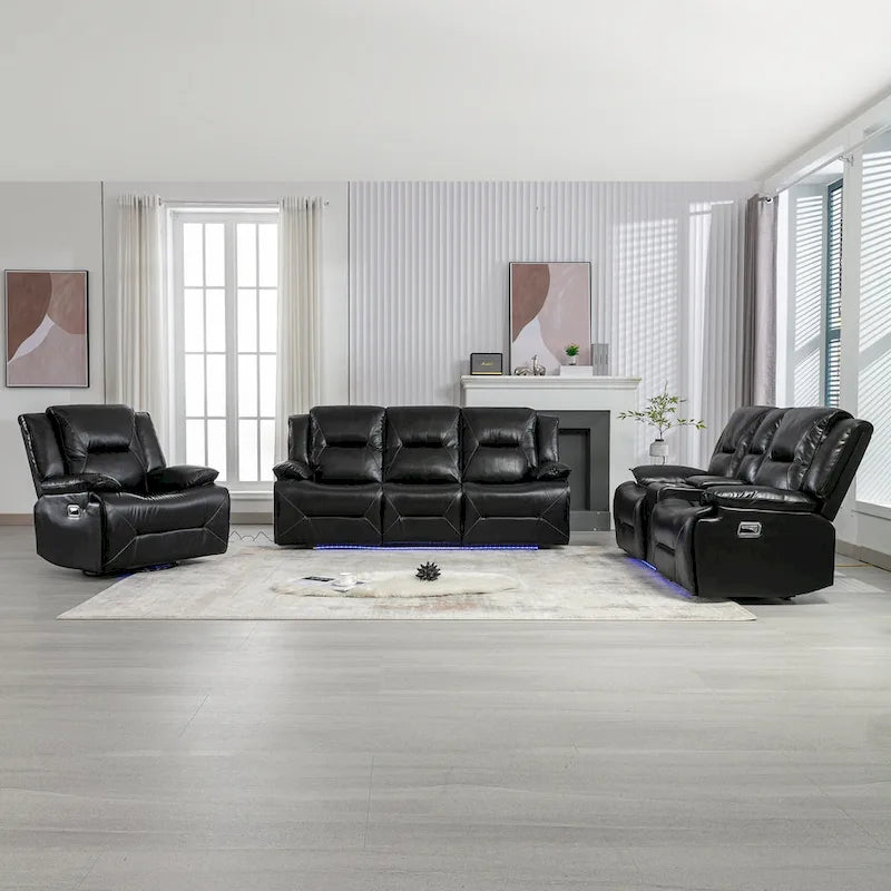 Fauteuil inclinable manuel de cinéma maison avec bande lumineuse LED, deux porte-gobelets intégrés pour salon, chambre à coucher, noir
