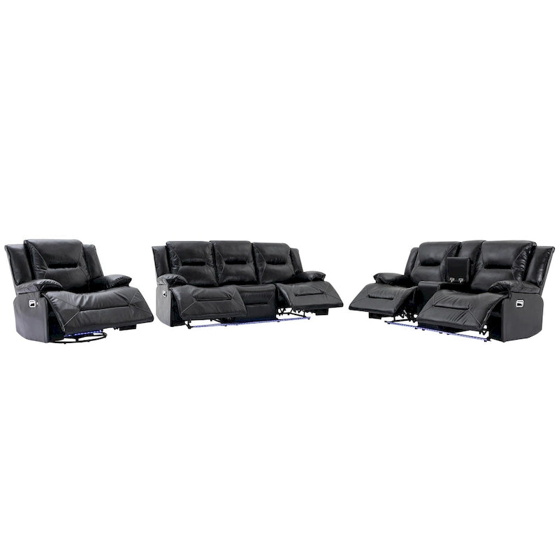 Fauteuil inclinable manuel de cinéma maison avec bande lumineuse LED, deux porte-gobelets intégrés pour salon, chambre à coucher, noir