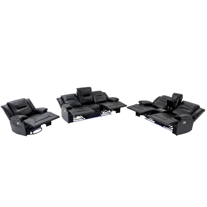 Fauteuil inclinable manuel de cinéma maison avec bande lumineuse LED, deux porte-gobelets intégrés pour salon, chambre à coucher, noir