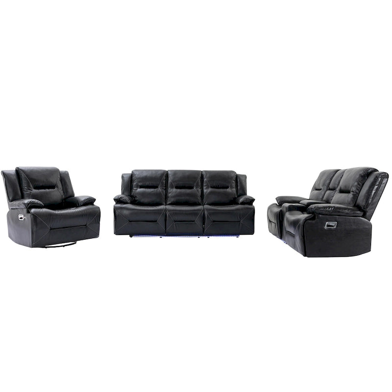 Fauteuil inclinable manuel de cinéma maison avec bande lumineuse LED, deux porte-gobelets intégrés pour salon, chambre à coucher, noir