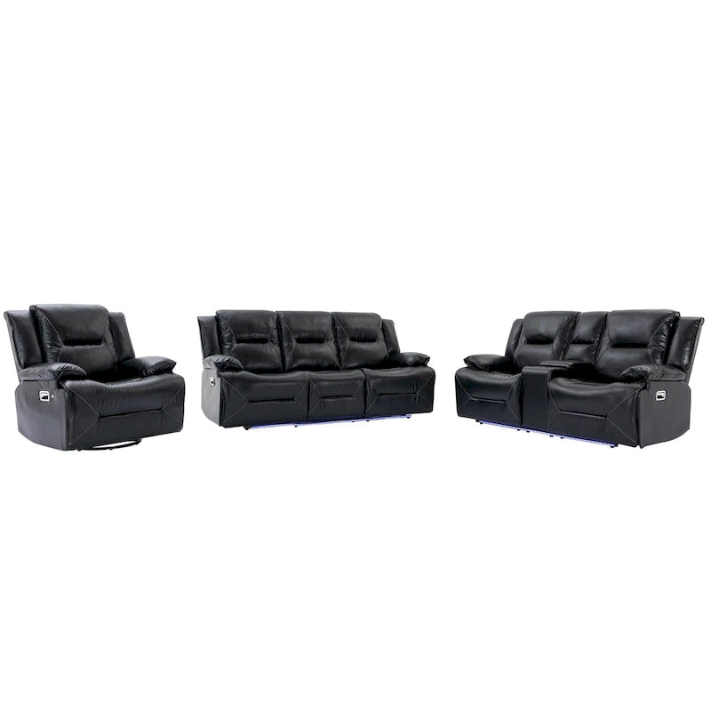 Fauteuil inclinable manuel de cinéma maison avec bande lumineuse LED, deux porte-gobelets intégrés pour salon, chambre à coucher, noir