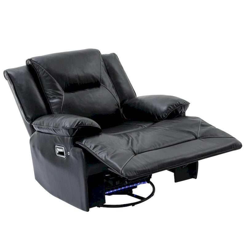 Fauteuil inclinable manuel de cinéma maison avec bande lumineuse LED, deux porte-gobelets intégrés pour salon, chambre à coucher, noir