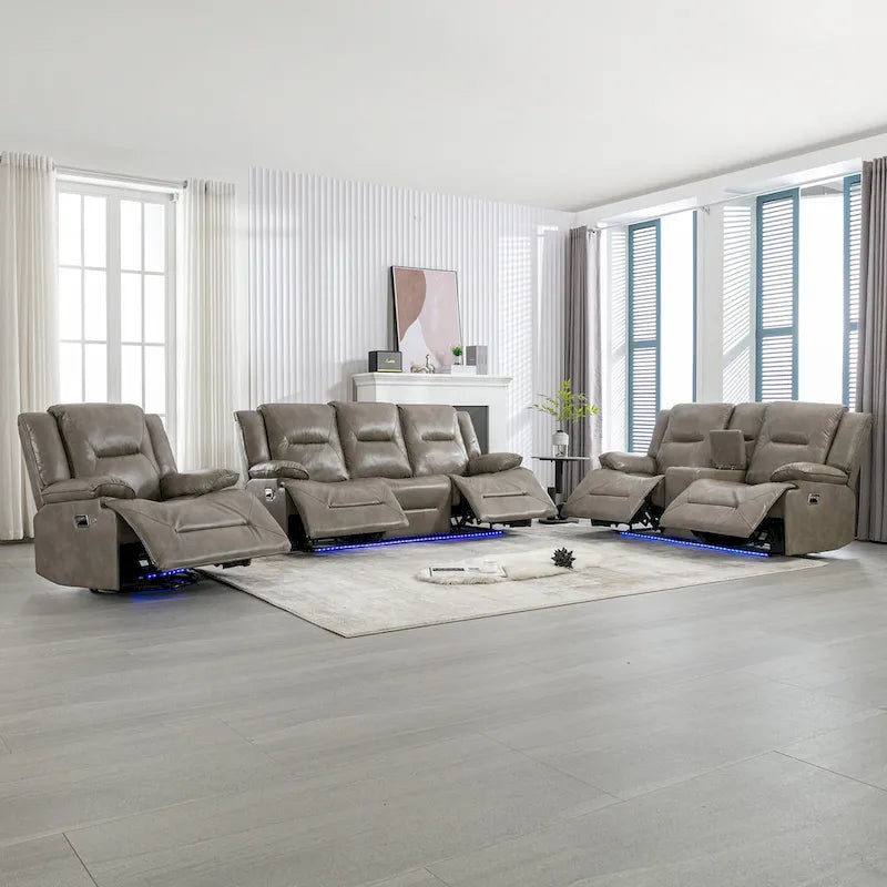 Fauteuil inclinable manuel de cinéma maison avec bande lumineuse LED, deux porte-gobelets intégrés pour salon, chambre à coucher, noir