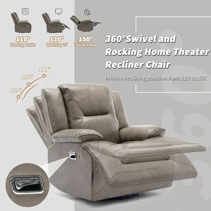 Fauteuil inclinable manuel de cinéma maison avec bande lumineuse LED, deux porte-gobelets intégrés pour salon, chambre à coucher, noir