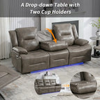 Fauteuil inclinable manuel de cinéma maison avec bande lumineuse LED, deux porte-gobelets intégrés pour salon, chambre à coucher, noir