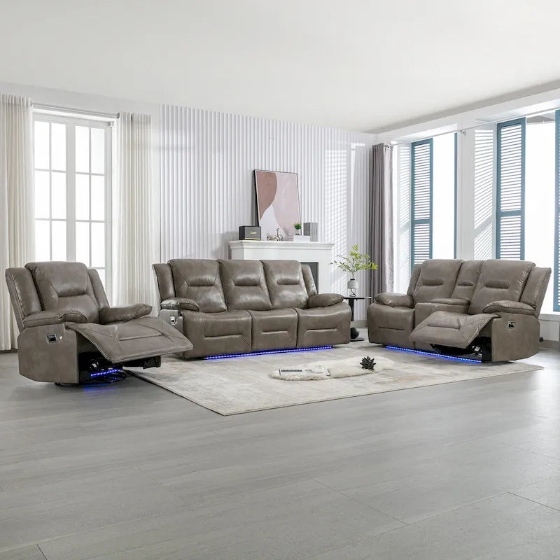 Fauteuil inclinable manuel de cinéma maison avec bande lumineuse LED, deux porte-gobelets intégrés pour salon, chambre à coucher, noir