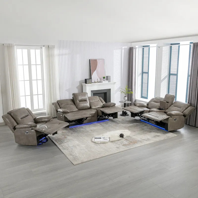 Fauteuil inclinable manuel de cinéma maison avec bande lumineuse LED, deux porte-gobelets intégrés pour salon, chambre à coucher, noir