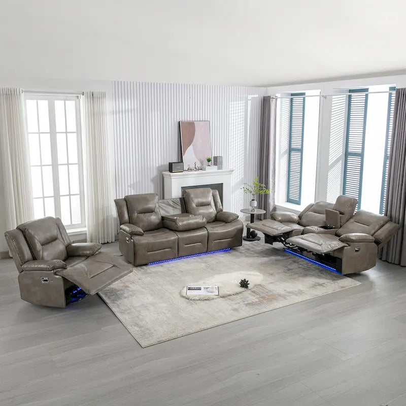 Fauteuil inclinable manuel de cinéma maison avec bande lumineuse LED, deux porte-gobelets intégrés pour salon, chambre à coucher, noir
