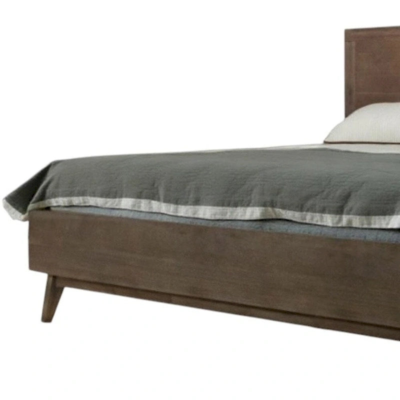 Cadre de lit King en bois massif géométrique sculpté marron