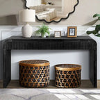 Table console rustique de ferme artisanale vintage 59 avec deux tiroirs cachés
