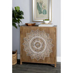 Meuble d'appoint 1 étagère 2 portes en bois sculpté floral - Marron