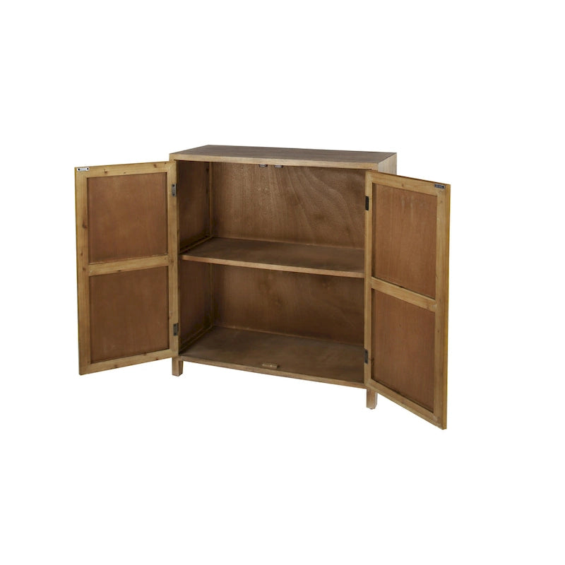 Meuble d'appoint 1 étagère 2 portes en bois sculpté floral - Marron