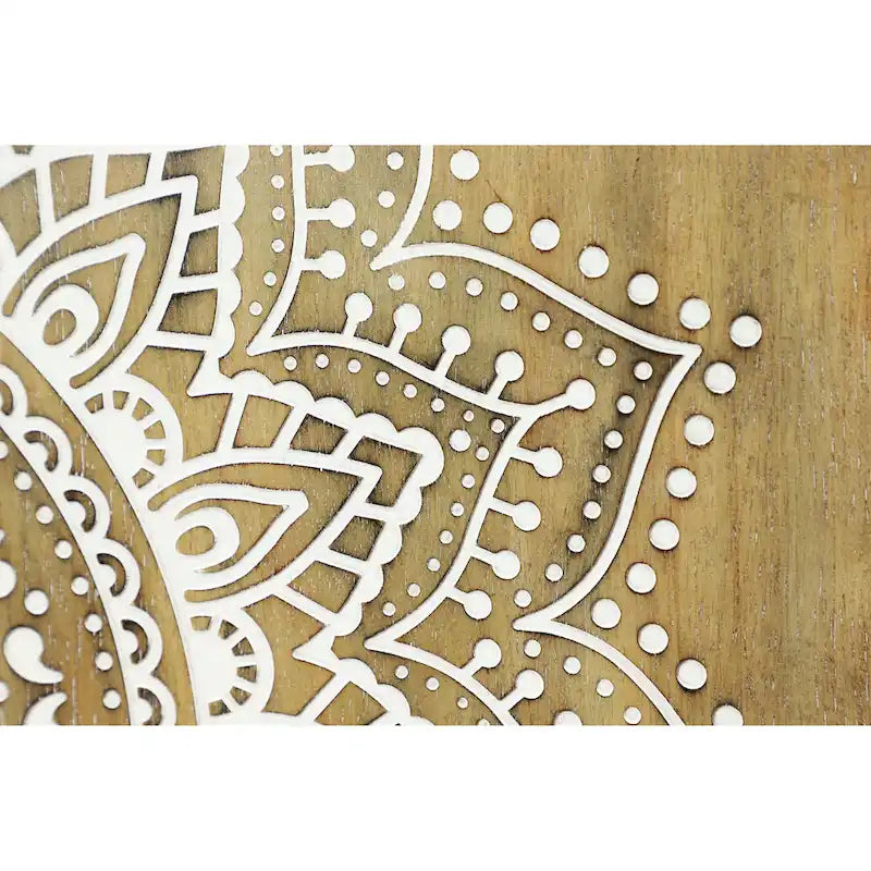 Meuble d'appoint 1 étagère 2 portes en bois sculpté floral - Marron