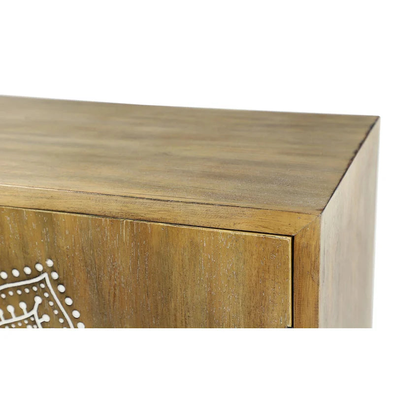 Meuble d'appoint 1 étagère 2 portes en bois sculpté floral - Marron