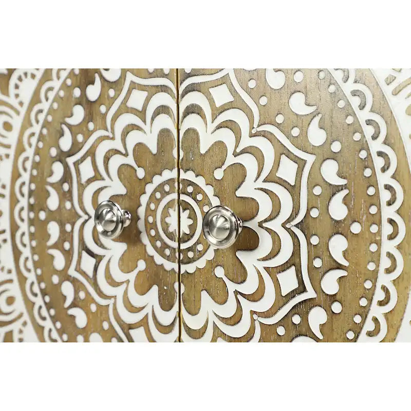 Meuble d'appoint 1 étagère 2 portes en bois sculpté floral - Marron