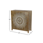 Meuble d'appoint 1 étagère 2 portes en bois sculpté floral - Marron