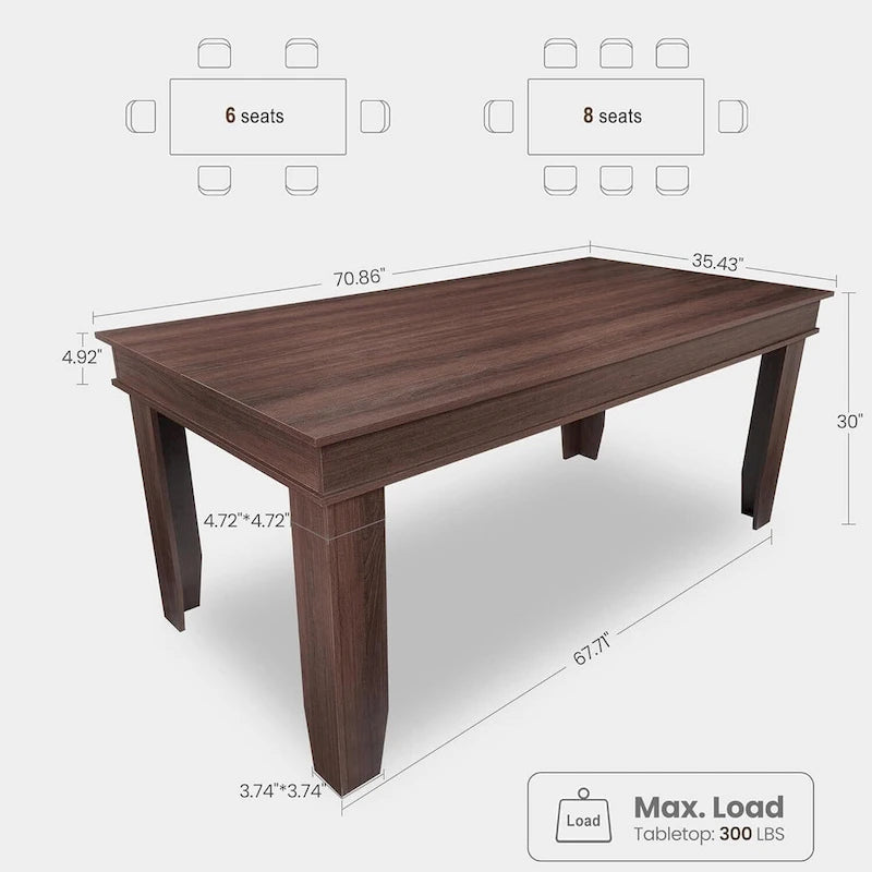 Table de salle à manger de style rustique pour 6 à 8 personnes - N/A