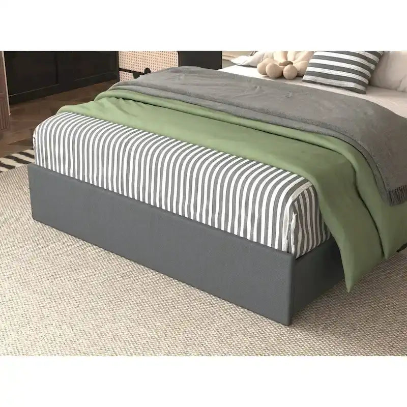 Lit de rangement Queen - 4 tiroirs, plateforme tapissée avec LED et chargement USB
