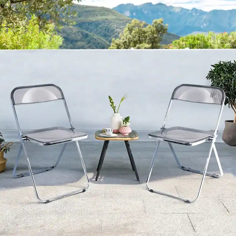 Chaise de salle à manger pliante empilable en acrylique transparent avec cadre en métal, individuelle - 29,1(H) x 18,1(L) x 18,5(P)