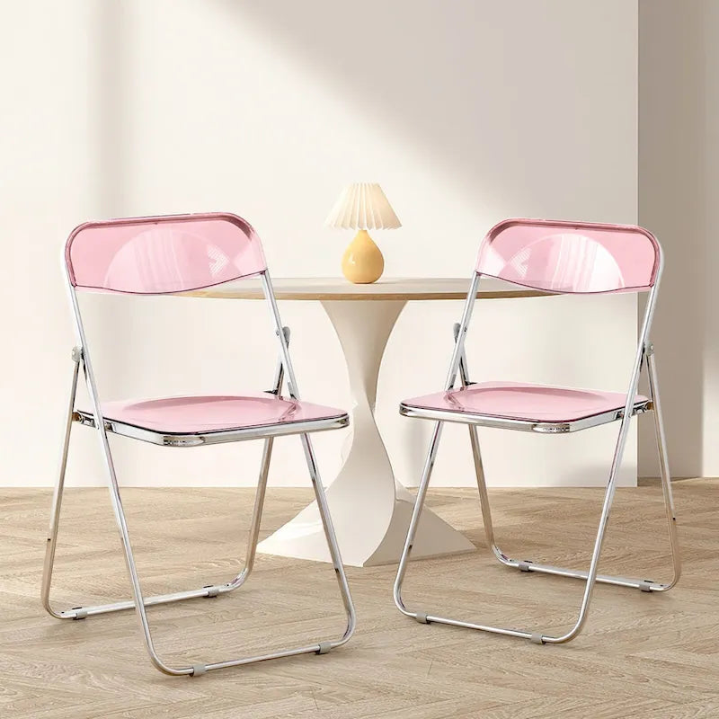 Chaise de salle à manger pliante empilable en acrylique transparent avec cadre en métal, individuelle - 29,1(H) x 18,1(L) x 18,5(P)