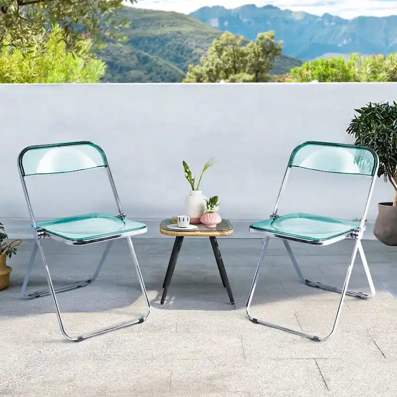 Chaise de salle à manger pliante empilable en acrylique transparent avec cadre en métal, individuelle - 29,1(H) x 18,1(L) x 18,5(P)