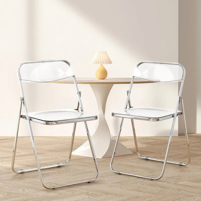 Chaise de salle à manger pliante empilable en acrylique transparent avec cadre en métal, individuelle - 29,1(H) x 18,1(L) x 18,5(P)