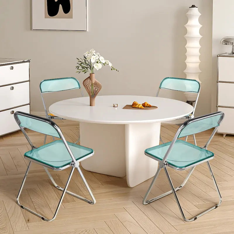 Chaise de salle à manger pliante empilable en acrylique transparent avec cadre en métal, individuelle - 29,1(H) x 18,1(L) x 18,5(P)