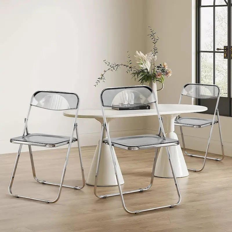 Chaise de salle à manger pliante empilable en acrylique transparent avec cadre en métal, individuelle - 29,1(H) x 18,1(L) x 18,5(P)