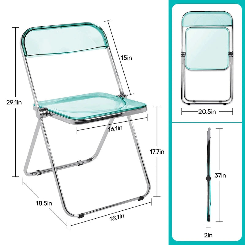 Chaise de salle à manger pliante empilable en acrylique transparent avec cadre en métal, individuelle - 29,1(H) x 18,1(L) x 18,5(P)