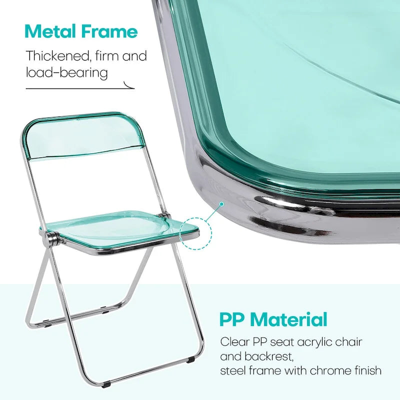 Chaise de salle à manger pliante empilable en acrylique transparent avec cadre en métal, individuelle - 29,1(H) x 18,1(L) x 18,5(P)
