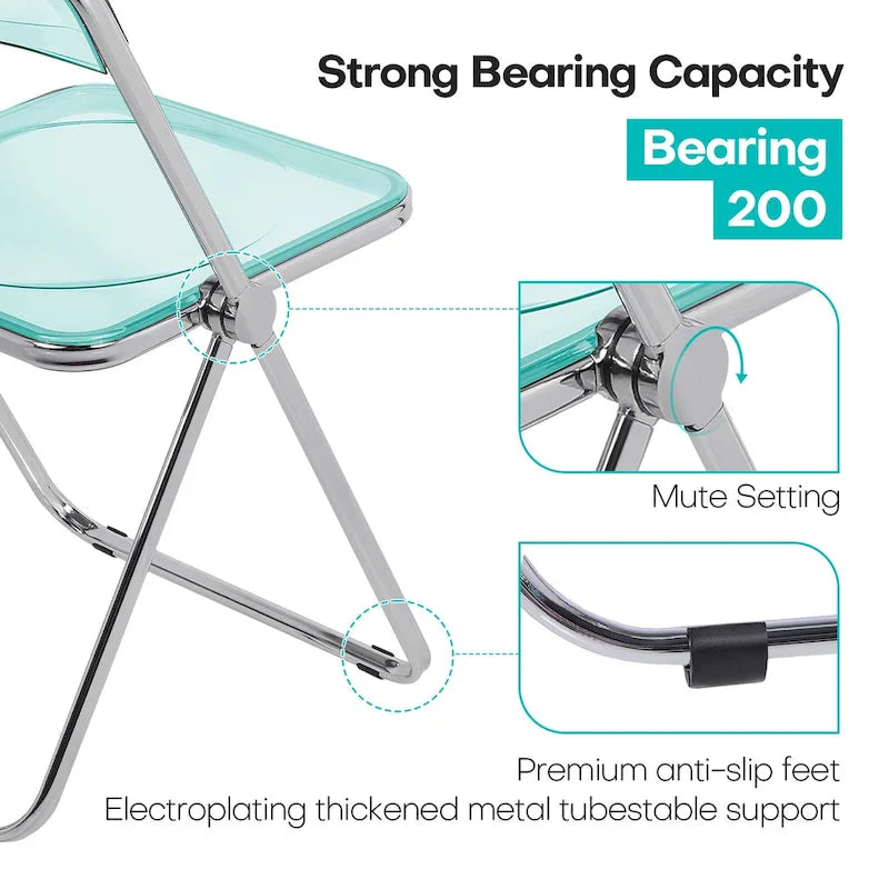 Chaise de salle à manger pliante empilable en acrylique transparent avec cadre en métal, individuelle - 29,1(H) x 18,1(L) x 18,5(P)