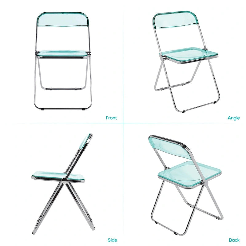 Chaise de salle à manger pliante empilable en acrylique transparent avec cadre en métal, individuelle - 29,1(H) x 18,1(L) x 18,5(P)