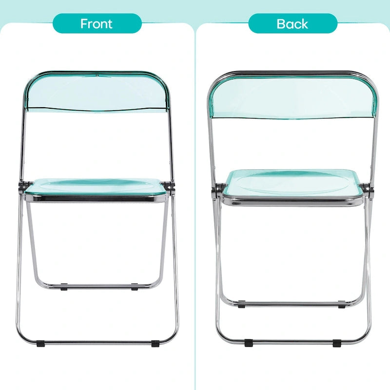 Chaise de salle à manger pliante empilable en acrylique transparent avec cadre en métal, individuelle - 29,1(H) x 18,1(L) x 18,5(P)