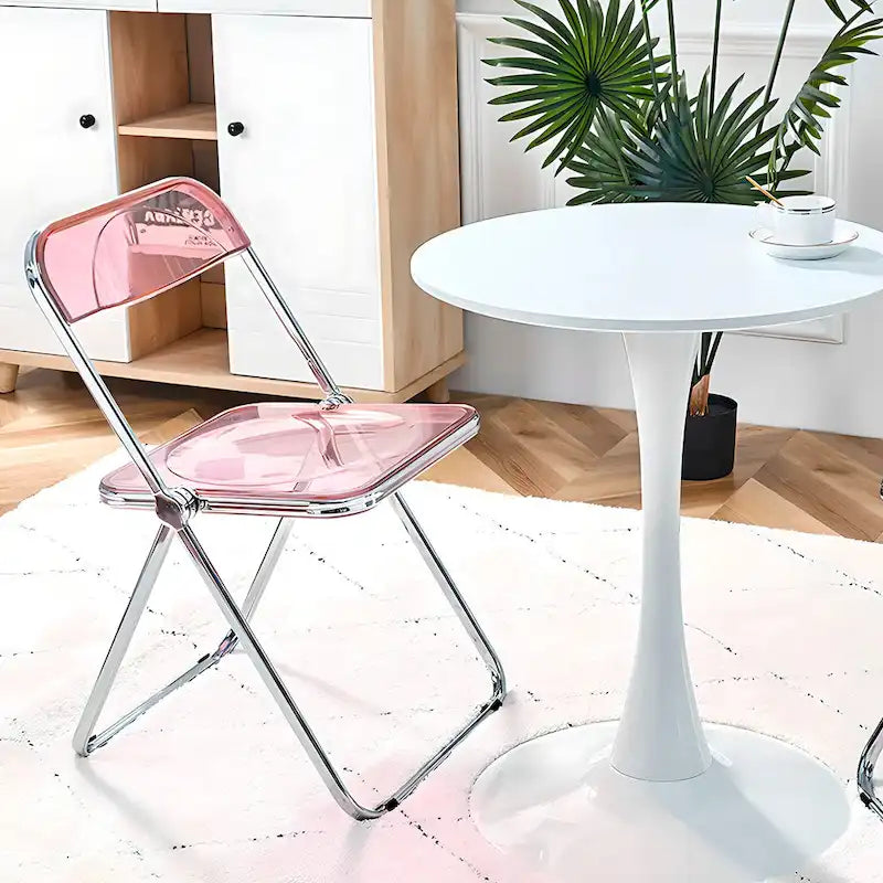 Chaise de salle à manger pliante empilable en acrylique transparent avec cadre en métal, individuelle - 29,1(H) x 18,1(L) x 18,5(P)