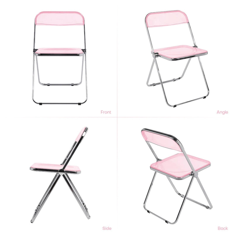 Chaise de salle à manger pliante empilable en acrylique transparent avec cadre en métal, individuelle - 29,1(H) x 18,1(L) x 18,5(P)