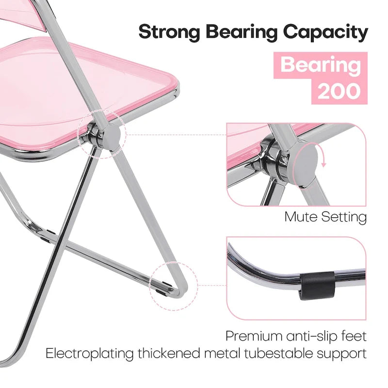 Chaise de salle à manger pliante empilable en acrylique transparent avec cadre en métal, individuelle - 29,1(H) x 18,1(L) x 18,5(P)