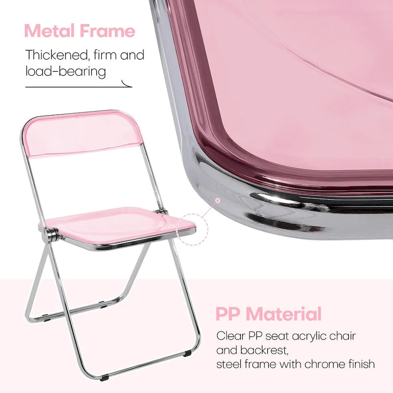 Chaise de salle à manger pliante empilable en acrylique transparent avec cadre en métal, individuelle - 29,1(H) x 18,1(L) x 18,5(P)