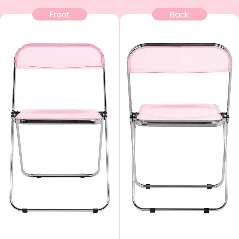 Chaise de salle à manger pliante empilable en acrylique transparent avec cadre en métal, individuelle - 29,1(H) x 18,1(L) x 18,5(P)