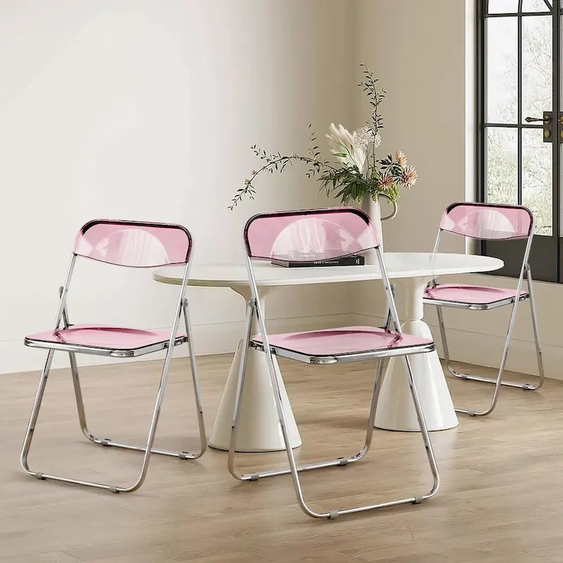 Chaise de salle à manger pliante empilable en acrylique transparent avec cadre en métal, individuelle - 29,1(H) x 18,1(L) x 18,5(P)